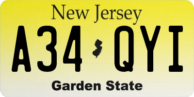 NJ license plate A34QYI