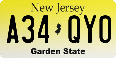 NJ license plate A34QYO