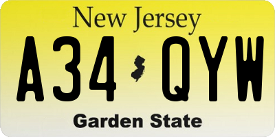NJ license plate A34QYW