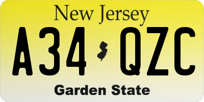 NJ license plate A34QZC