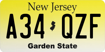 NJ license plate A34QZF