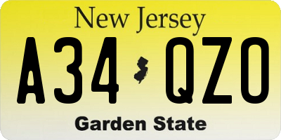 NJ license plate A34QZO
