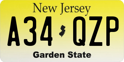 NJ license plate A34QZP