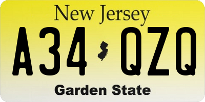 NJ license plate A34QZQ