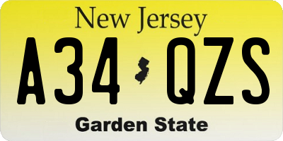 NJ license plate A34QZS