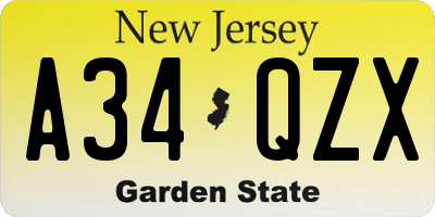 NJ license plate A34QZX