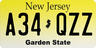 NJ license plate A34QZZ