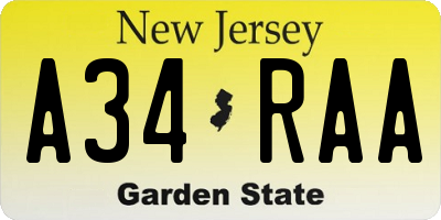 NJ license plate A34RAA