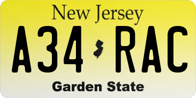 NJ license plate A34RAC