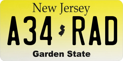 NJ license plate A34RAD