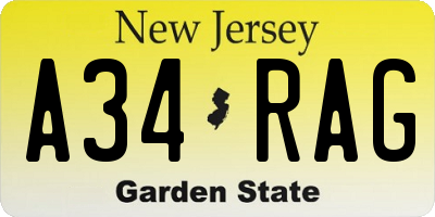 NJ license plate A34RAG