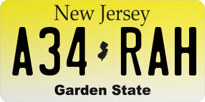 NJ license plate A34RAH