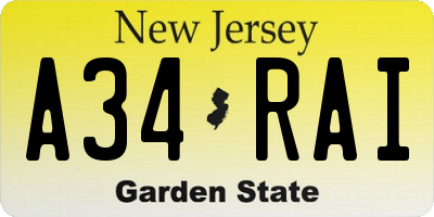 NJ license plate A34RAI