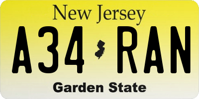 NJ license plate A34RAN
