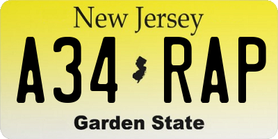 NJ license plate A34RAP