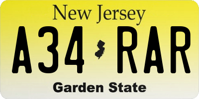 NJ license plate A34RAR