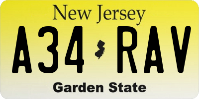 NJ license plate A34RAV