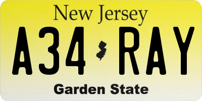 NJ license plate A34RAY