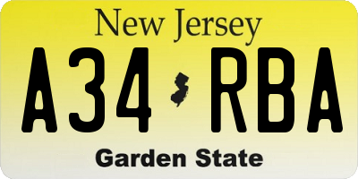 NJ license plate A34RBA
