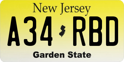 NJ license plate A34RBD