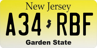NJ license plate A34RBF
