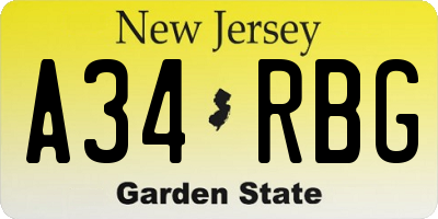 NJ license plate A34RBG