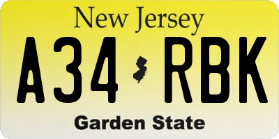 NJ license plate A34RBK
