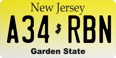 NJ license plate A34RBN