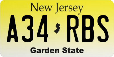 NJ license plate A34RBS