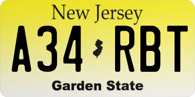 NJ license plate A34RBT