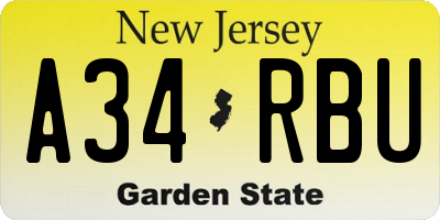 NJ license plate A34RBU