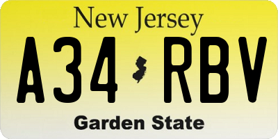NJ license plate A34RBV