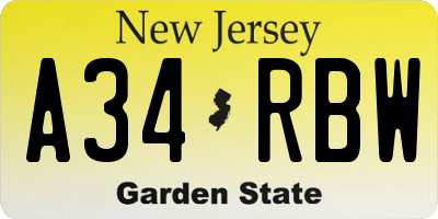 NJ license plate A34RBW