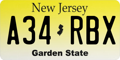 NJ license plate A34RBX