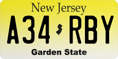 NJ license plate A34RBY