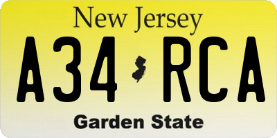 NJ license plate A34RCA