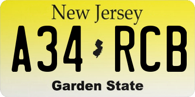 NJ license plate A34RCB