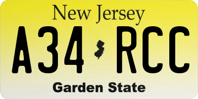 NJ license plate A34RCC