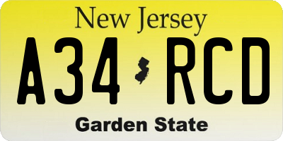 NJ license plate A34RCD