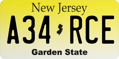 NJ license plate A34RCE