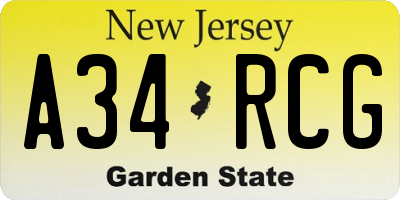 NJ license plate A34RCG