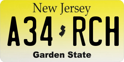NJ license plate A34RCH