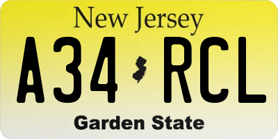 NJ license plate A34RCL