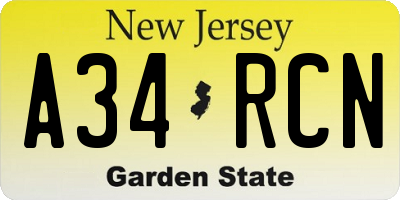 NJ license plate A34RCN