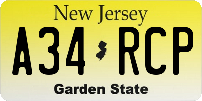 NJ license plate A34RCP