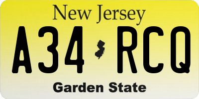 NJ license plate A34RCQ