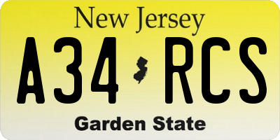 NJ license plate A34RCS