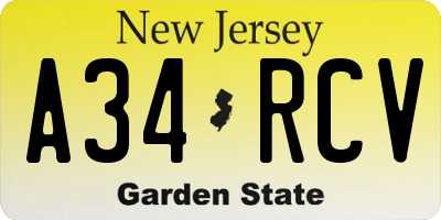 NJ license plate A34RCV