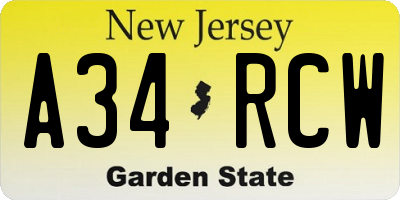 NJ license plate A34RCW