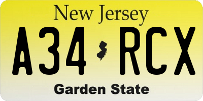 NJ license plate A34RCX